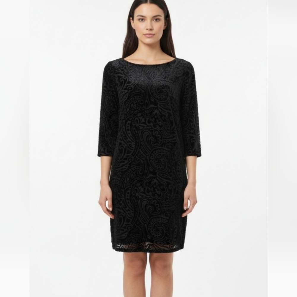 Preston & York Dress Black Velour Burnout Sheer Shift Paisley Goth L